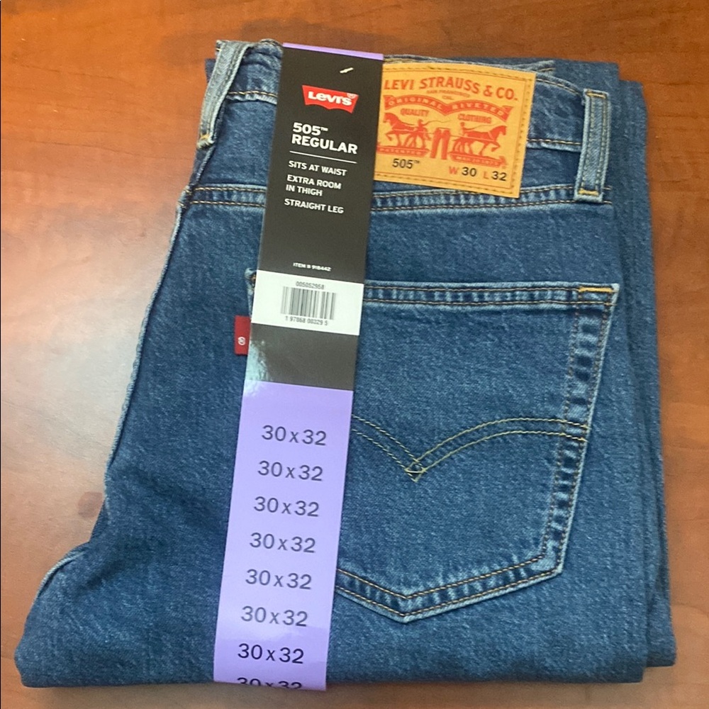 Men's Levi's 505 Regular Stretch Straight Jeans W 38x30 BLUE - Picture 4 of 4
